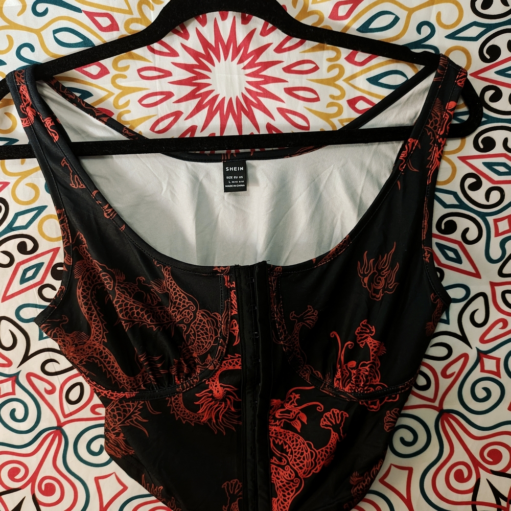 Shein Black and Red Dragon Print Top